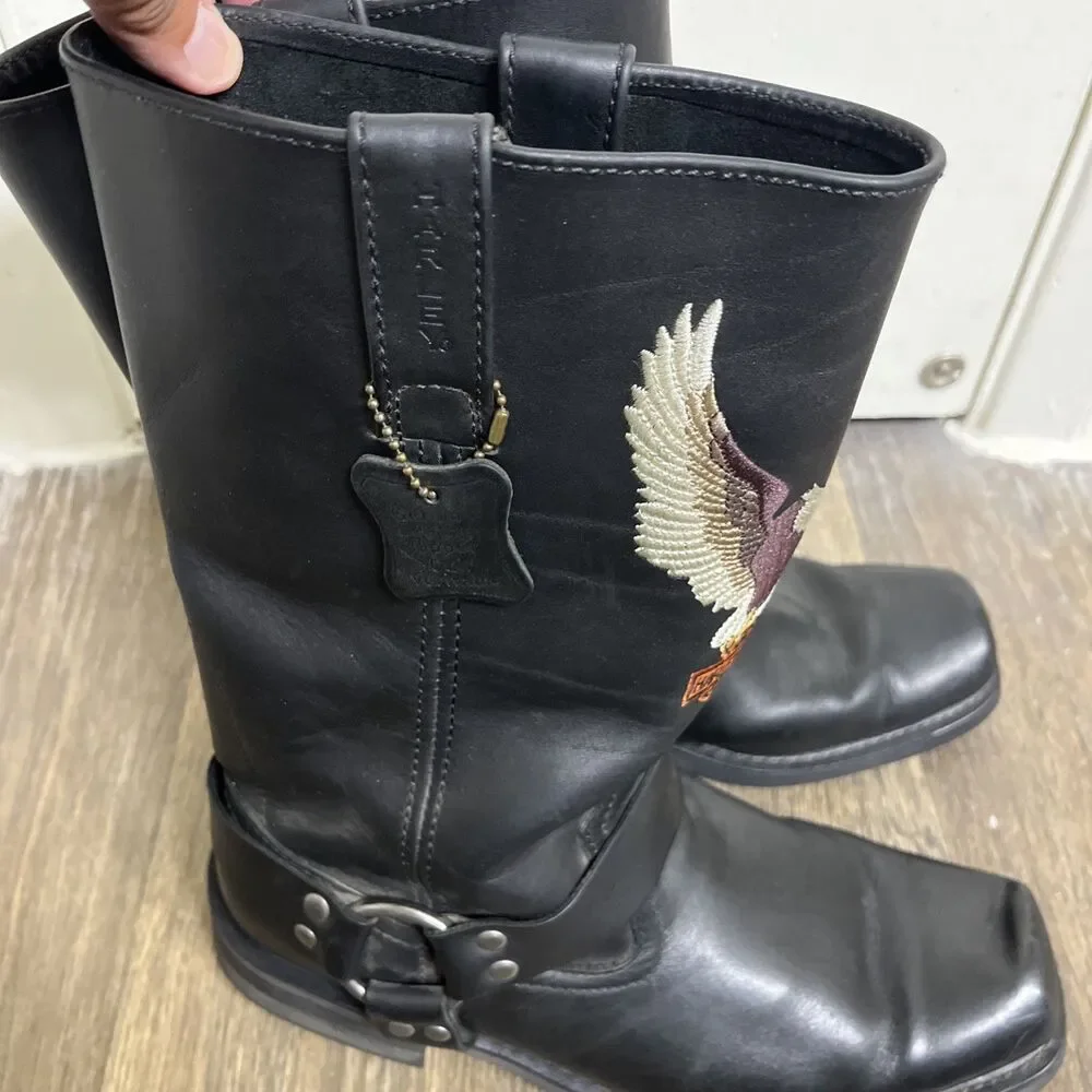 Vintage HARLEY-DAVIDSON Men's Embroidered Eagle Harness Boots Black Size 11.5 M